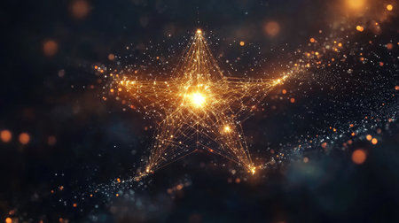 Abstract tech star logo made of interconnected points and light flares, illustrating innovation and excellenceの素材