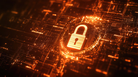 Close-up of data encryption process with digital lock icon and key exchange animationの素材