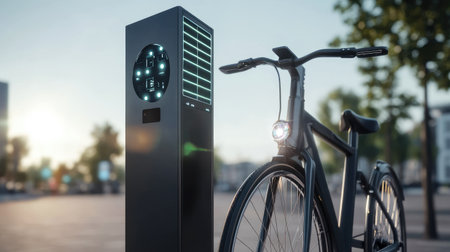 Public bike-share system with smart lock stations and solar panelsの素材