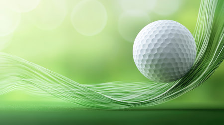 Golf ball mid-air with swing arc and digital visual effects tracing motion pathの素材