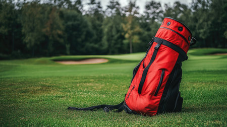 Lightweight carry golf bag with dual straps lying beside tee box, designed for walking roundsの素材