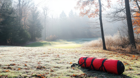 Lightweight carry golf bag with dual straps lying beside tee box, designed for walking roundsの素材