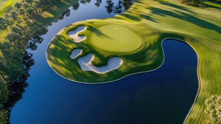 Minimalist aerial of course showing greens, fairways, and water hazardsの素材
