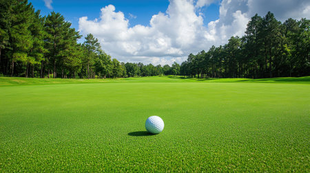Wide lens image of tee box showing natural surroundings, ball centered on teeの素材