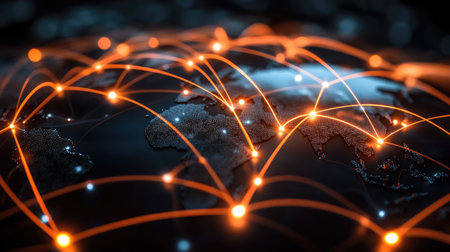 Strategic logistics route chart connecting key warehouse locations across a country mapの素材