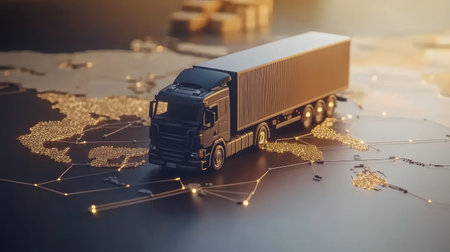 Strategic logistics route chart connecting key warehouse locations across a country mapの素材