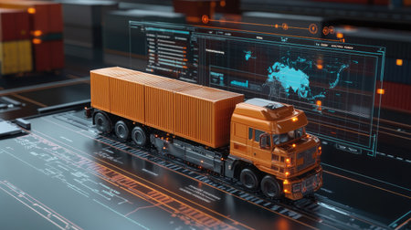 D cargo map showing real-time tracking of freight transport across the globeの素材