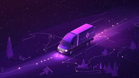 Animated-style rendering of a global courier service network in actionの素材