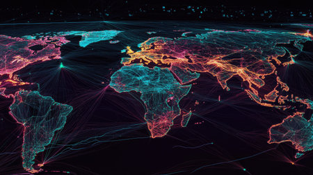 High-resolution diagram showing international shipping links and primary trade zonesの素材