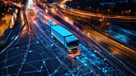 Smart transportation app with vehicle types, load capacity, and live route tracking interfaceの素材