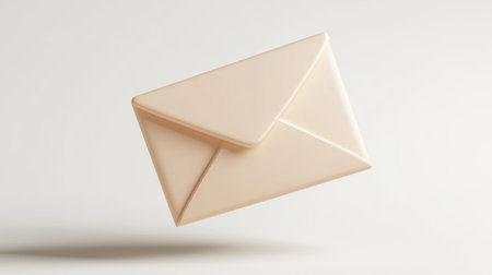 D glossy email envelope icon floating over white background with subtle shadowの素材
