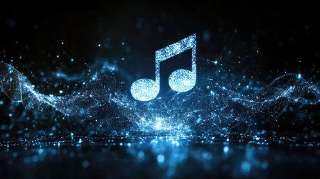 Abstract sound wave icon paired with a music note for modern audio brandingの素材