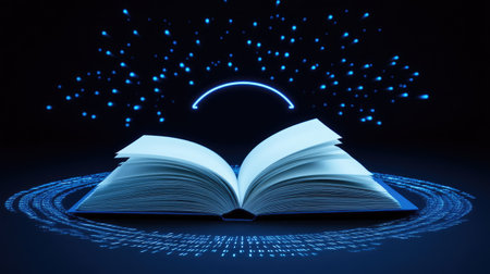 Animated concept with flipping book icon and loading spinner beneathの素材