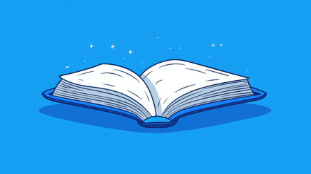 Blue and white modern book icon in flat design for online library and e-learning platformsの素材