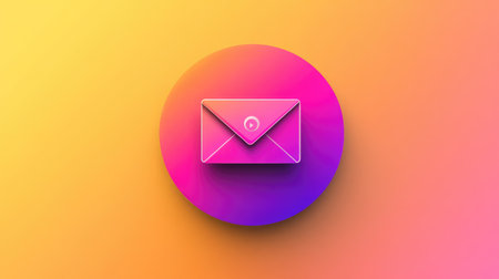 Circular email icon for contact page buttons with bright background and shadowの素材