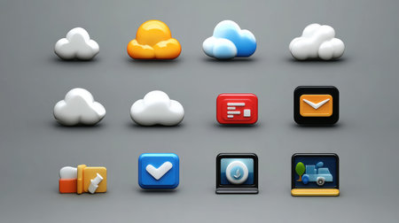 Collection of cloud-based web icons for SaaS and online platforms in D styleの素材
