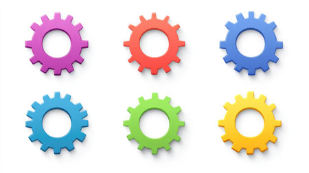 Colorful circular gear icons for software settings in clip art vector layoutの素材