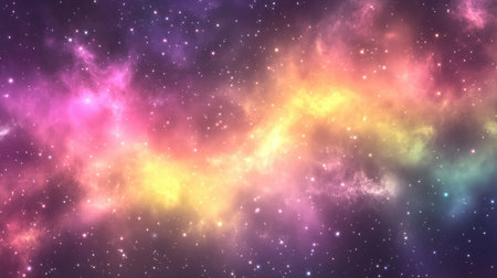 Dreamy galactic sky with soft aurora effects blending into a colorful nebulaの素材