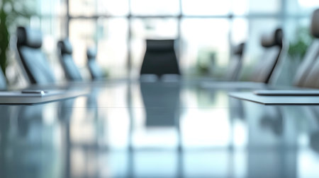 Elegant corporate office background with conference room and clean glass tableの素材