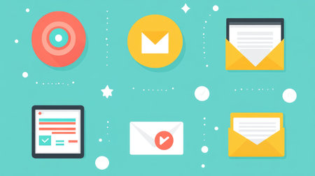 Flat design set of digital marketing icons including SEO, email, analytics, and contentの素材