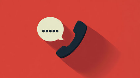 Flat phone icon with handset and chat bubble, symbolizing voice messagingの素材