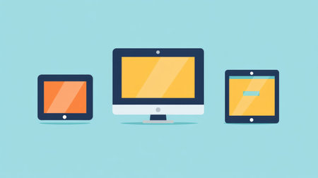 Flat web icons for responsive website layout showing desktop, tablet, and mobile viewsの素材