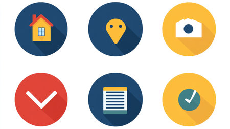 Interface icons for online services like booking, navigation, and feedback formsの素材
