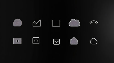 Minimalist black web icons set with thin line style, showing browser, cloud, and URLの素材