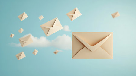 Open envelope icon with flying paper sheet, symbolizing incoming mail or messageの素材