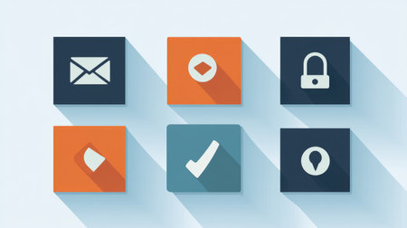 Modern contact icons with smartphone, profile, and call buttons in flat designの素材