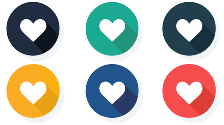 Simple heart icon on colored button, used for rating or favorites in appsの素材