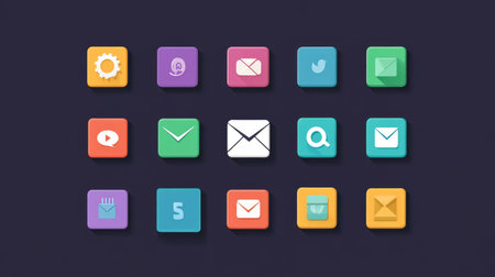 Pack of web-based icons for blog, RSS feed, and email subscription with flat stylingの素材