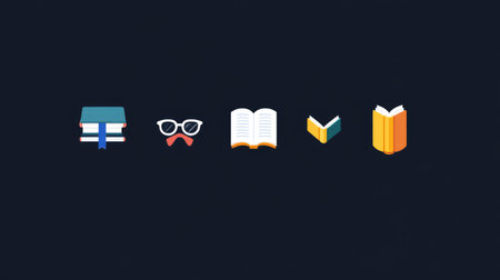 Web icon set including book, reading glasses, and scroll, minimal modern styleの素材