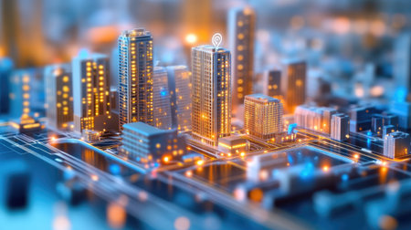 Intelligent building framework displaying smart building analytics and AI monitoring layersの素材