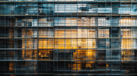 Safety netting installed beneath high scaffolding on building siteの素材
