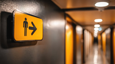 Conference signage in hotel hallway pointing toward business meeting roomsの素材