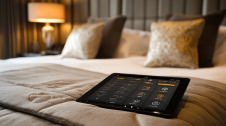 In-room tablet with hotel services, business directory, and control systemの素材