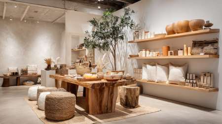 Hotel boutique store interior with souvenirs, travel items, and local craftsの素材