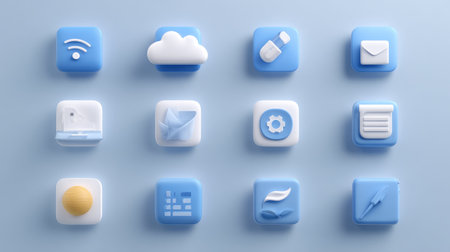 Cloud icon set with various digital services symbols integratedの素材