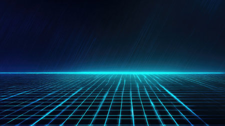Futuristic technology background with D grid lines and neon blue gradientの素材