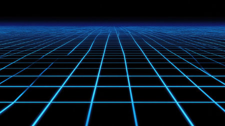 Futuristic technology background with D grid lines and neon blue gradientの素材