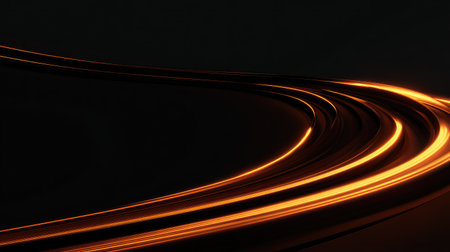 High-speed data stream rendered as glowing lines racing across black backgroundの素材