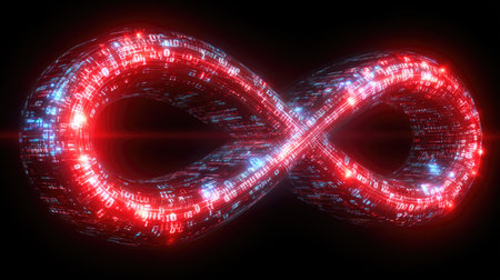 Future tech brand logo using infinite loop symbol with digital stroke designの素材