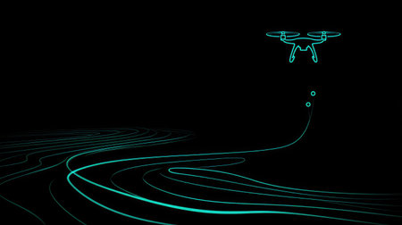 Drone technology logo with flight path curves and propeller icon in minimal styleの素材