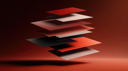 Floating stack of business cards in dynamic composition with shadows and highlightsの素材