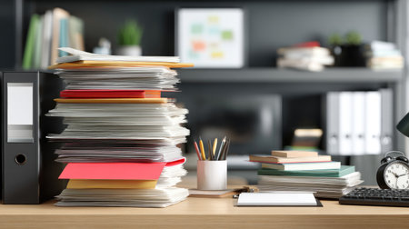 Modern office interior with business files, charts, and clean organized deskの素材