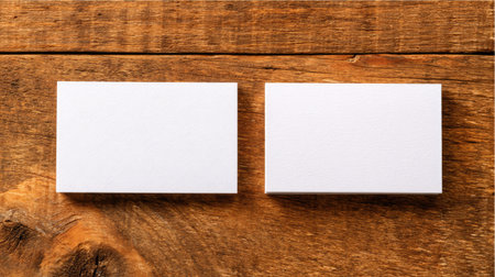 Business card set with front and back template placed neatly on wooden deskの素材
