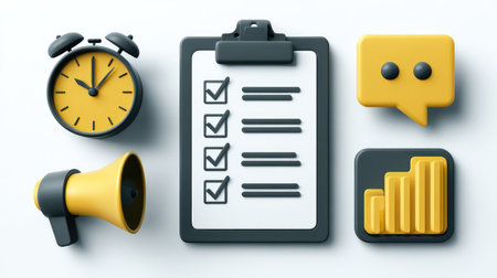 Productivity clipart bundle with clock, checklist, progress chart, and notification iconsの素材