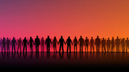 Silhouettes of business icons in unity formation on gradient backgroundの素材