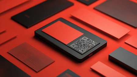 Stylish modern business card mockup with bold color block and QR code placementの素材